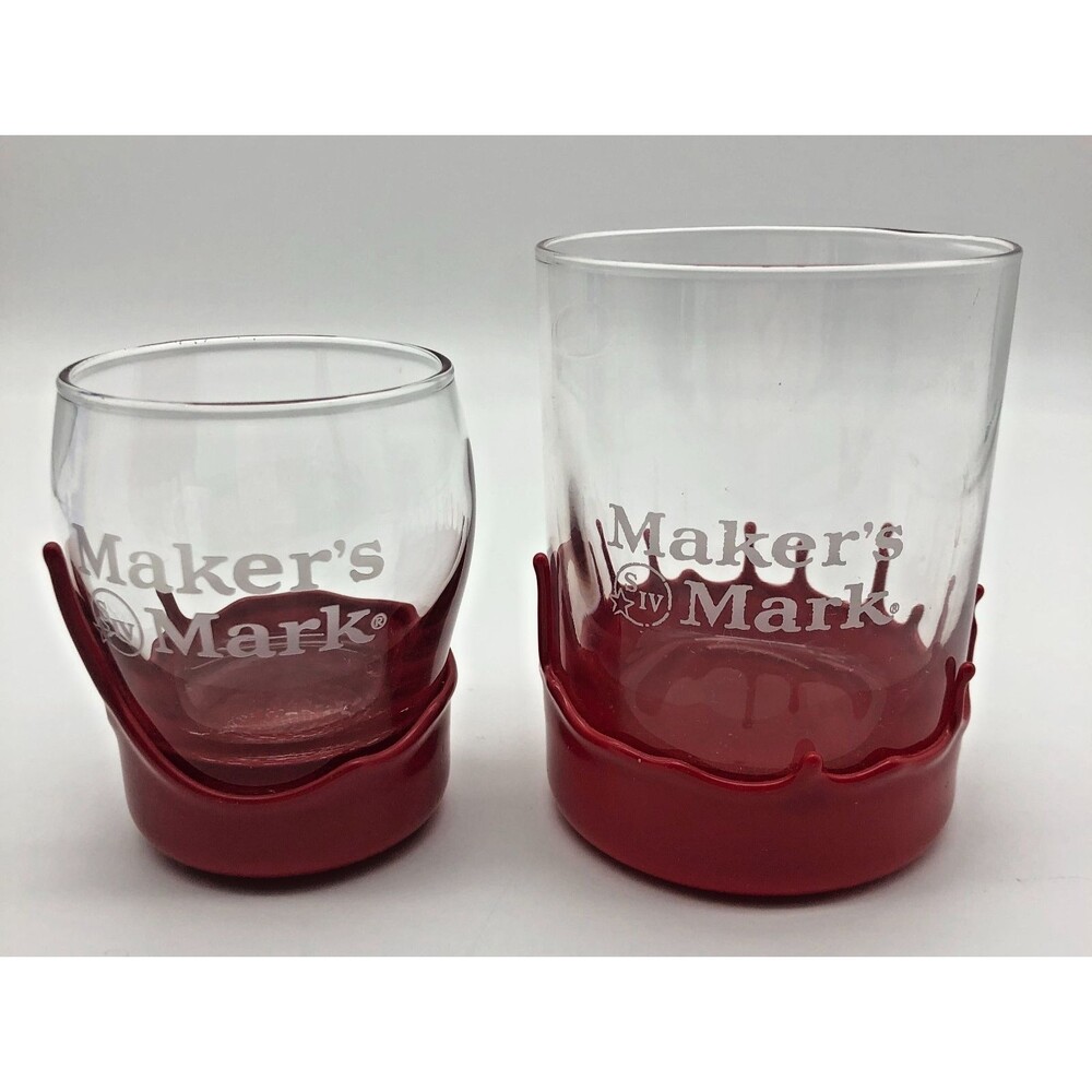 Makers Mark Bourbon Cocktail Glass Set of 2 Red Wax Dipped Barware KY